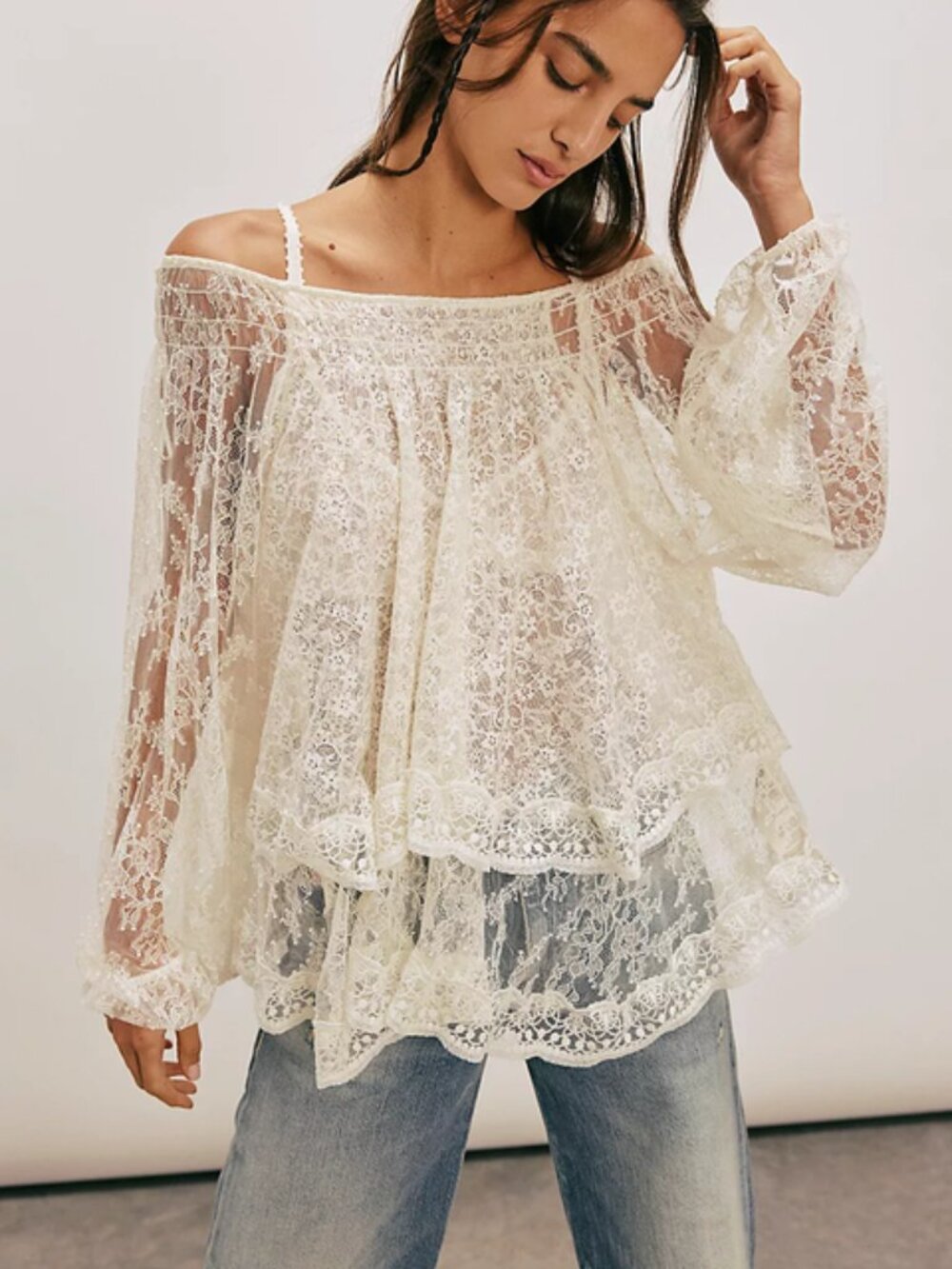 Free People Long Sleeve Reversible Goldie Top in Off-White - Size S (NWT)